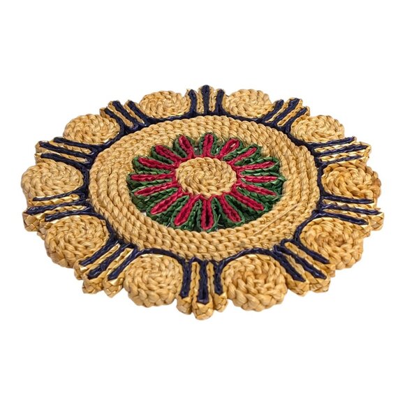 Vintage Woven Grass Raffia Trivet / Hot Plate Boho 7 inch Round Table Mat USA De - Picture 6 of 6